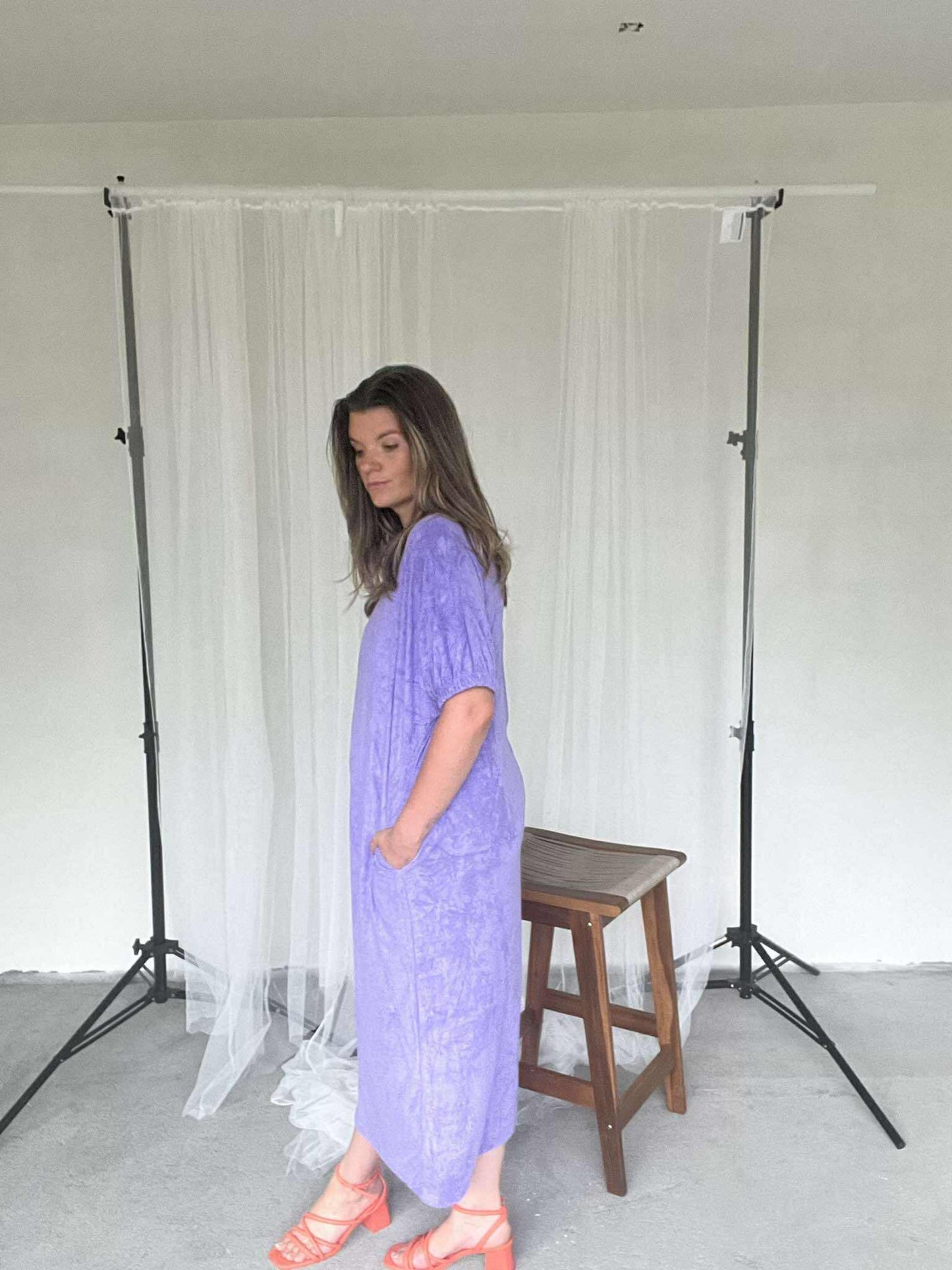 Manon jurk in badstof paars Sundown Collection