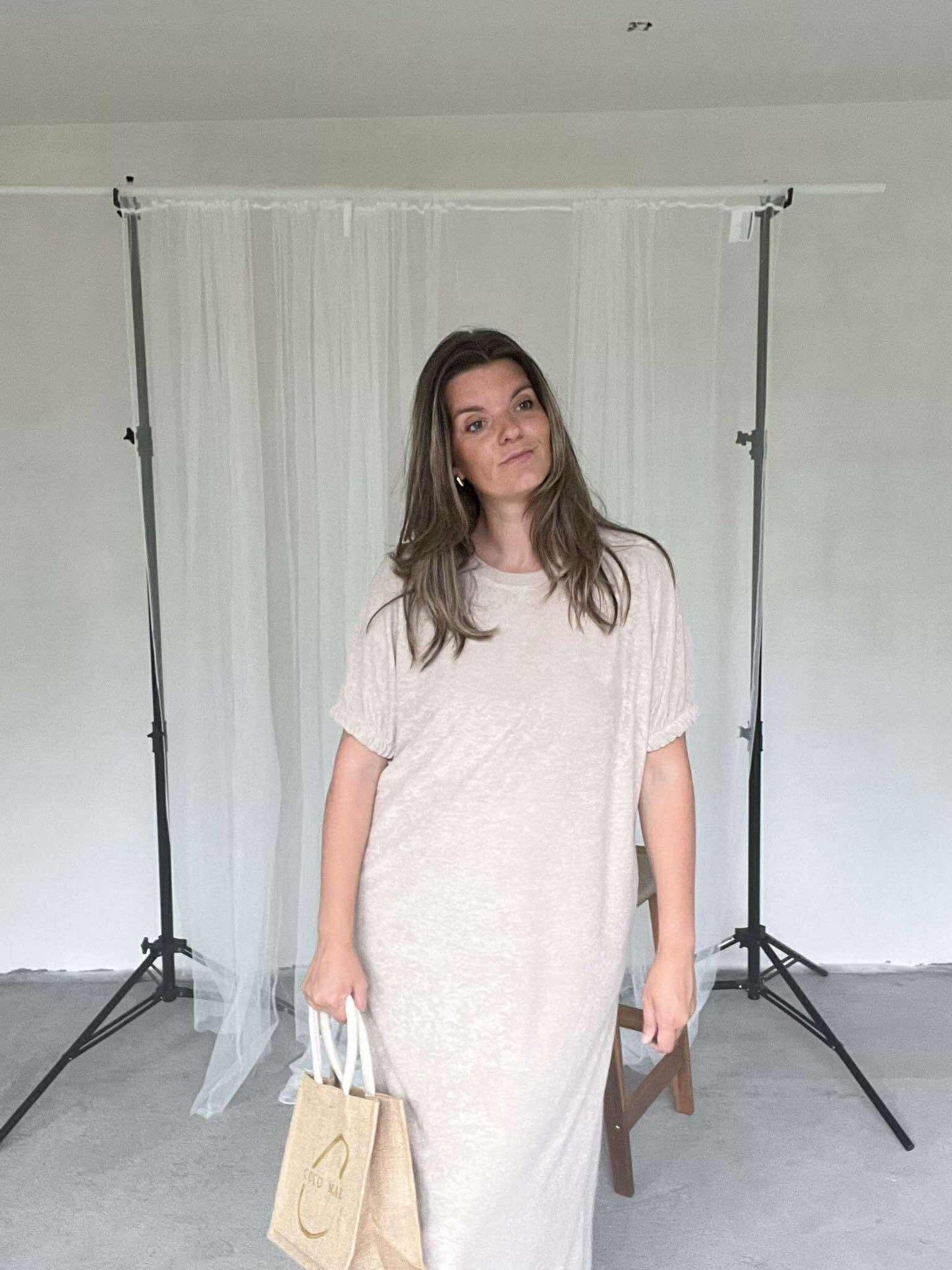 Manon jurk in badstof beige   Sundown Collection