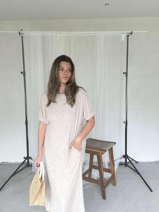 Manon jurk in badstof beige   Sundown Collection